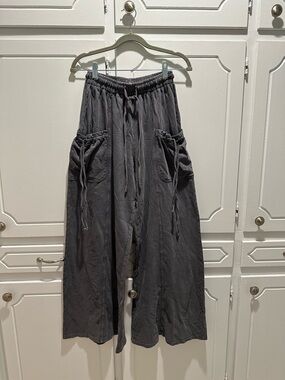 Easel Womens Utility Mineral Washed Wide Leg Terry Knit Cargo Pant-NWOT